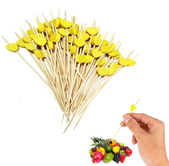 Tasti da cocktail 100 pezzi - Denti a forma di cuore in legno - Articoli per feste - Decorazione per frutta/torta/cocktails - Ambientalmente sostenibile - Fatti a mano