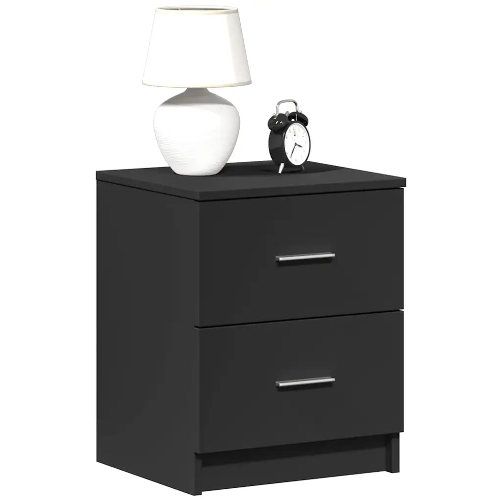 Comodino | Armadio da Notte | Mobiletto da notte con 2 Cassetti Nero 40x36x50 cm