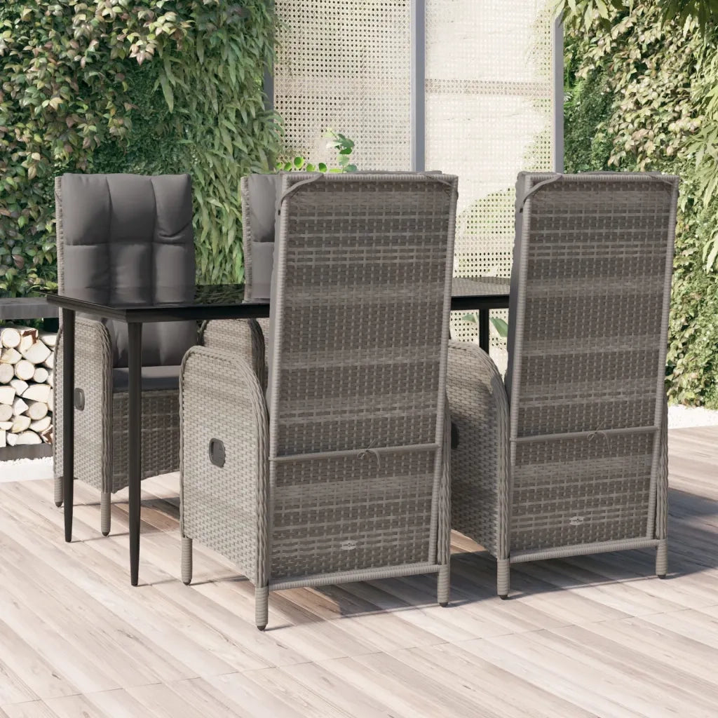 Set da Pranzo Giardino 5pz Nero e Grigio con Cuscini Polyrattan 3185181
