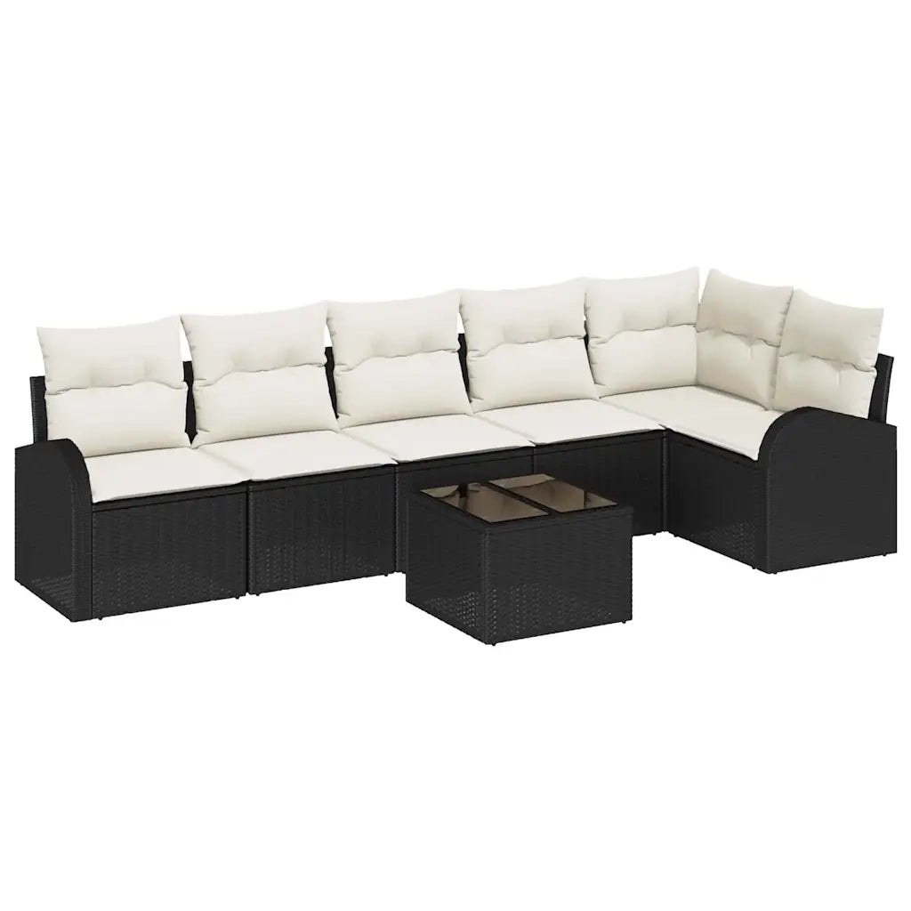 Set Divano da Giardino con cuscino 7 pcs Nero Poly Rattan