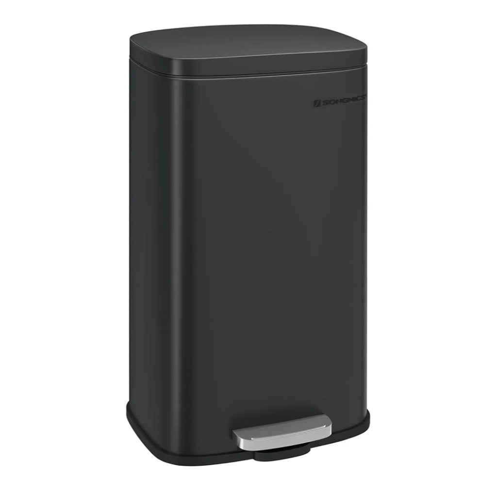 Pattumiera a pedale in acciaio inox 34,8 x 29,7 x 63,3 cm secchio interno in plastica capacità 30 litri coperchio con chiusura ammortizzata antiodore argento/nero 12_0007202