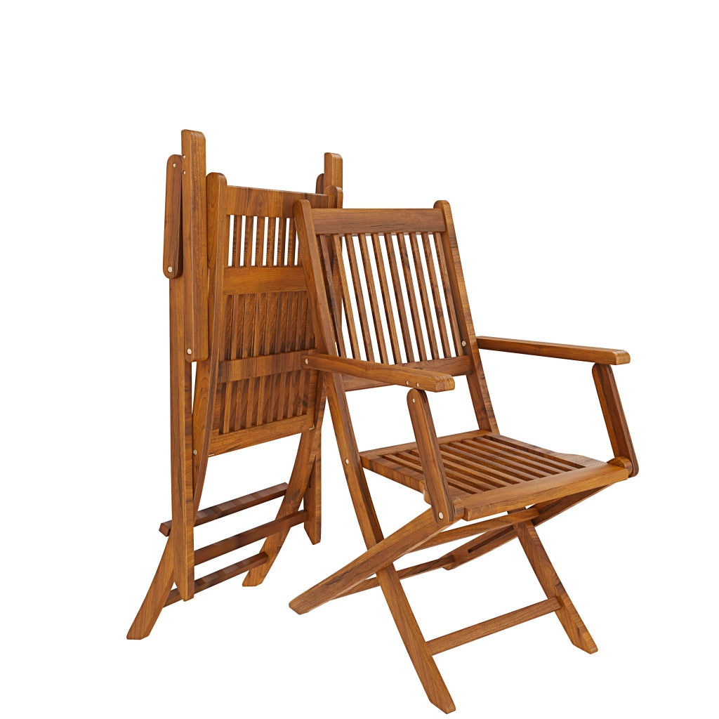 Set di 2 Sedie Da Giardino Pieghevoli In Legno Di Acacia Con Braccioli Seduta e Schienale Alto Con Doghe Per Giardino Esterno Piscina Patio Terrazzo Balcone 91 x 58 x 52 cm