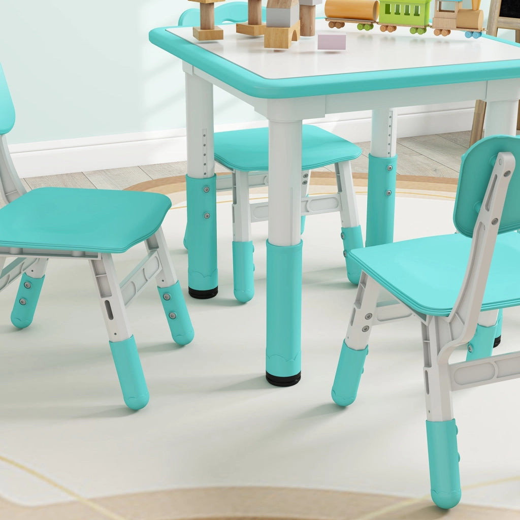 Set Tavolo con 4 Sedie per Bambini Altezza Regolabile Verde