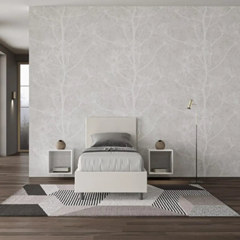 Letto singolo con rete imbottito 80x200 similpelle bianco Adele