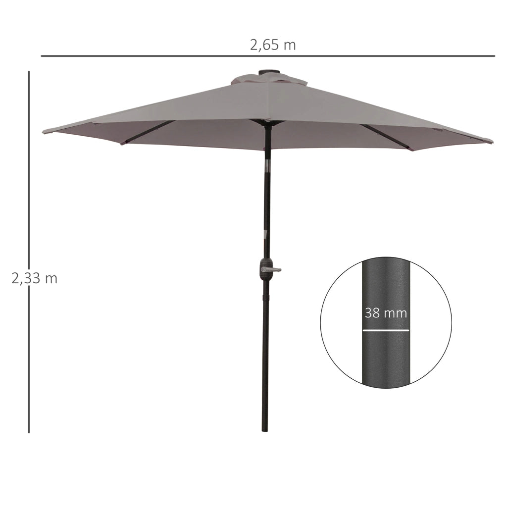 Sombrilla da giardino con luci LED solari ¨C zephmum ¨C grigio, acciaio, ?265 cm