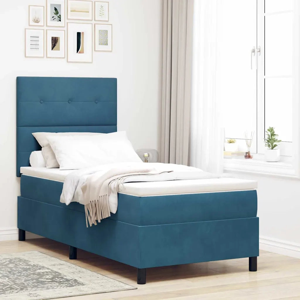 Letto a Sorgente LED con testiera Blu Scuro 90 x 190 cm Tessuto