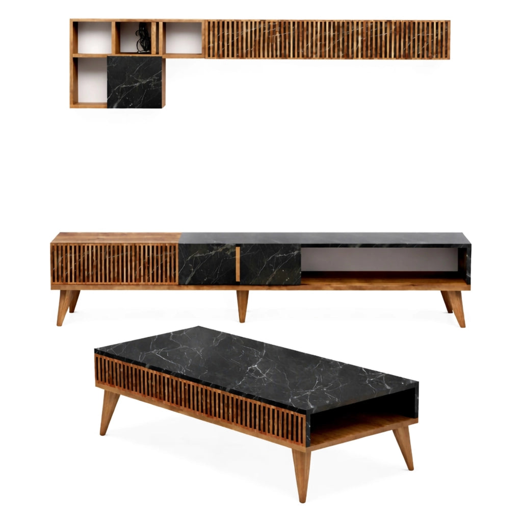 Ollomont, set Mobili da Soggiorno Modulabile, Marrone Noce