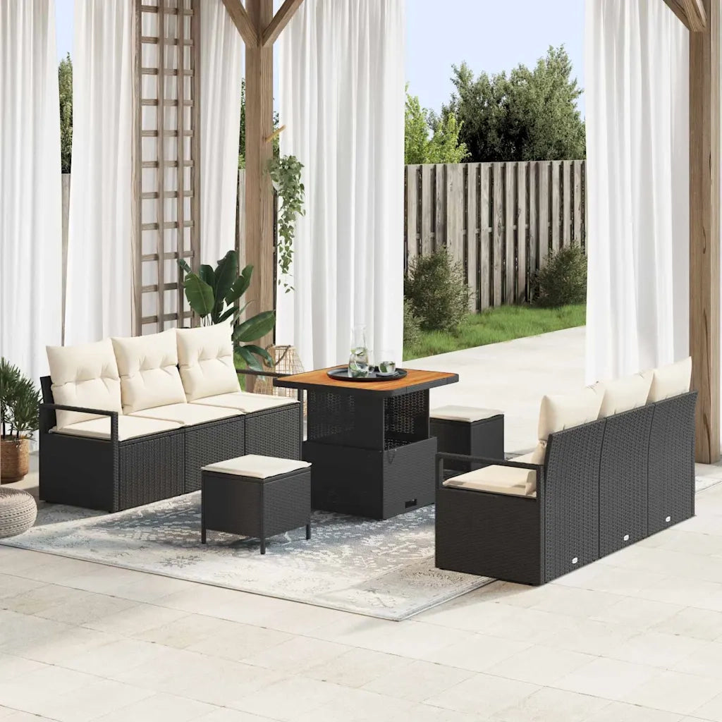Set Divano da Giardino con cuscino 9 pcs Nero polyrattan 3362475