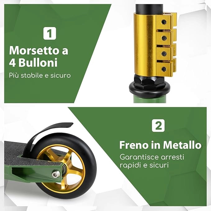 Scooter Acrobatico per Bambini, Monopattino Freestyle con 2 Ruote PU e Ampia Pedana in Alluminio, Scooter Pro per Trucchi Leggero da Strada per Bambini 10+ Anni, Carico 100 KG