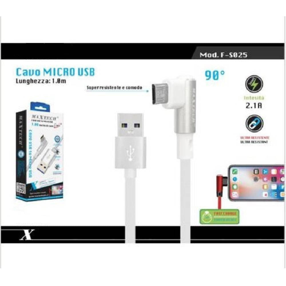 Trade Shop - Cavo Ricarica Micro Usb 90° Per Smartphone Cavetto Dati 1 Mt F-s025 Maxtech -