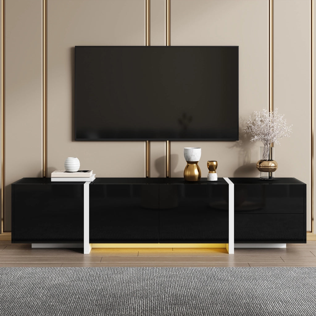Cassettiera per TV nera e bianca in truciolato; lunghezza 170 cm