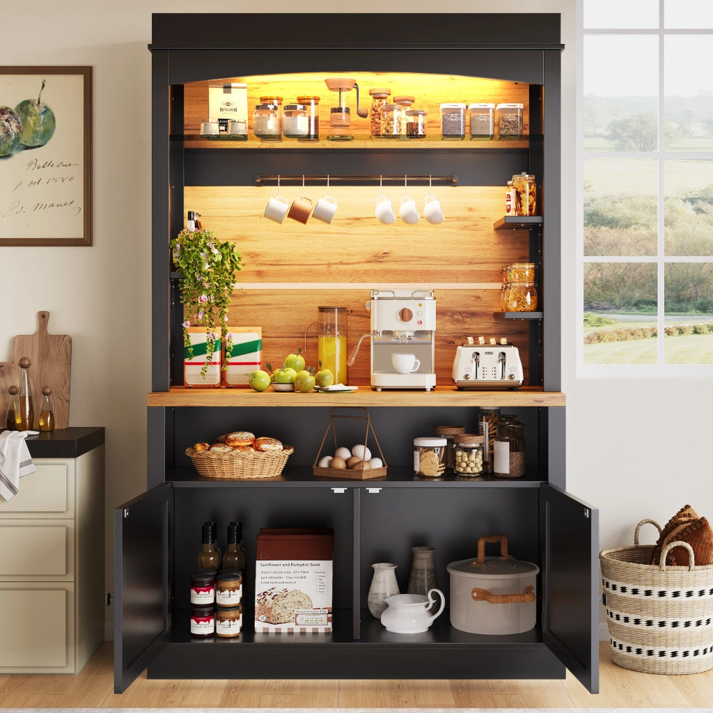 Credenza Alta con Ripiani Aperti e LED ¨C MINIMAL ¨C Nero 107x43x184 cm