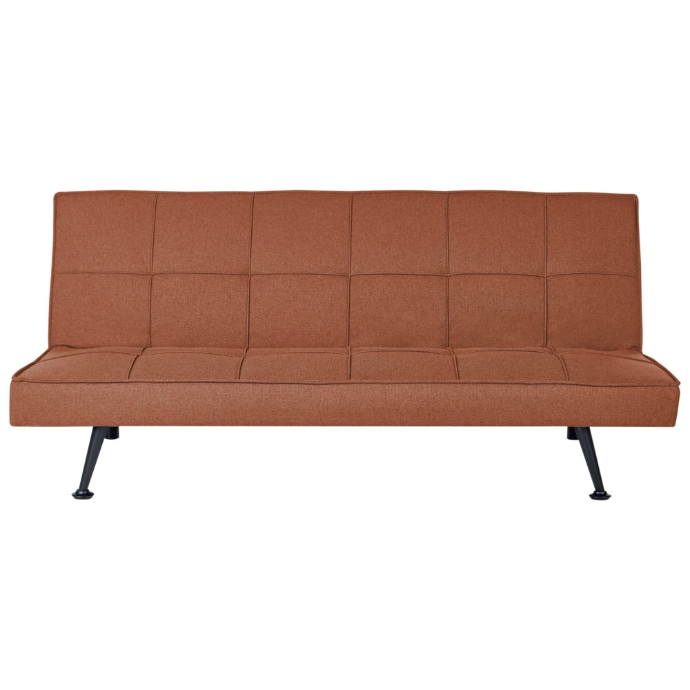 Divano Letto marrone dorato 3 Posti Imbottito Trapuntato Gambe In Metallo Click Clack