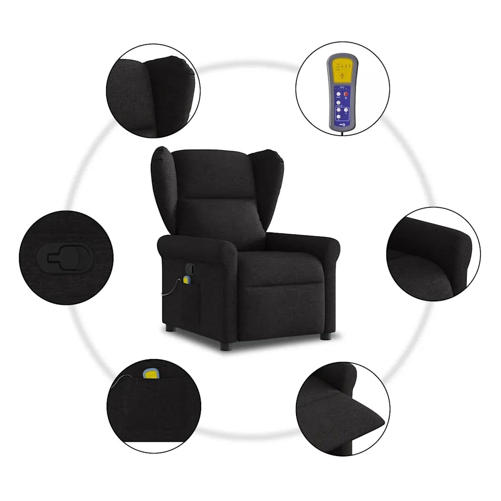 Poltrona Massaggiante | Sedia Relax Reclinabile Nera in Tessuto