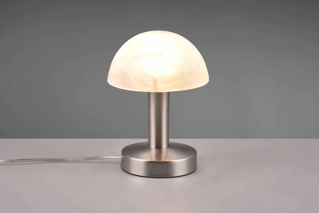 FYNN II LAMPADA CUPOLA IN  ACCIAIO E VETRO SABBIATO BIANCO SPAZZOLATO 1 LUCE ATTACCO E14 H.21CM