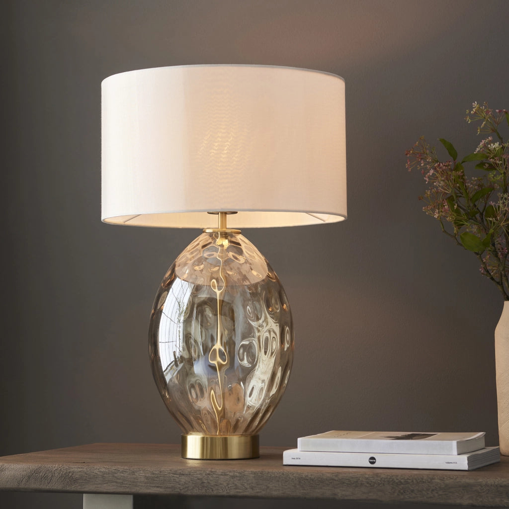 Lampada da tavolo Elin Dimple vetro ottone touch E27 Endon