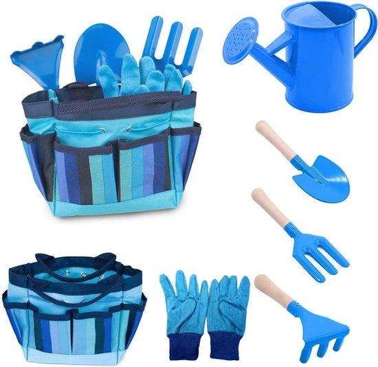 Set di attrezzi per bambini per il giardino, set di attrezzi per bambini 6 pezzi per il giardino con secchiello, guanti da giardiniere, cucchiaio, rastrello, zappatrice