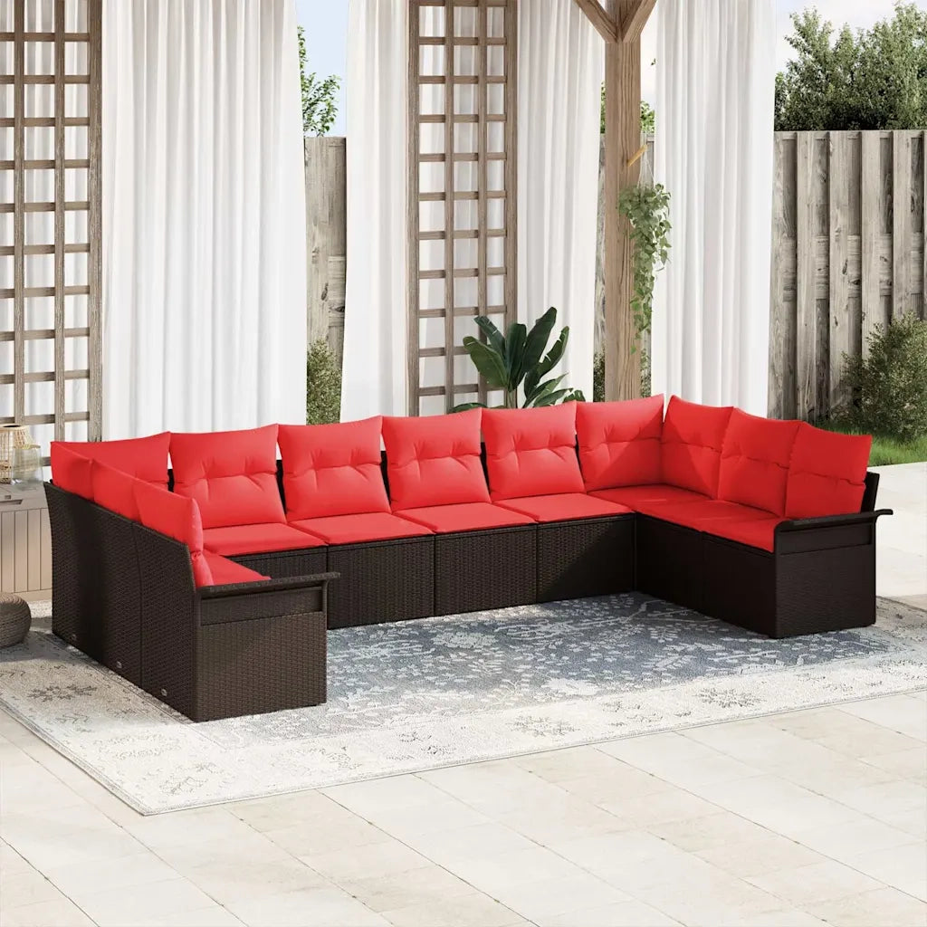 Set Divano da Giardino con cuscino 10 pcs Marrone polyrattan 3345544
