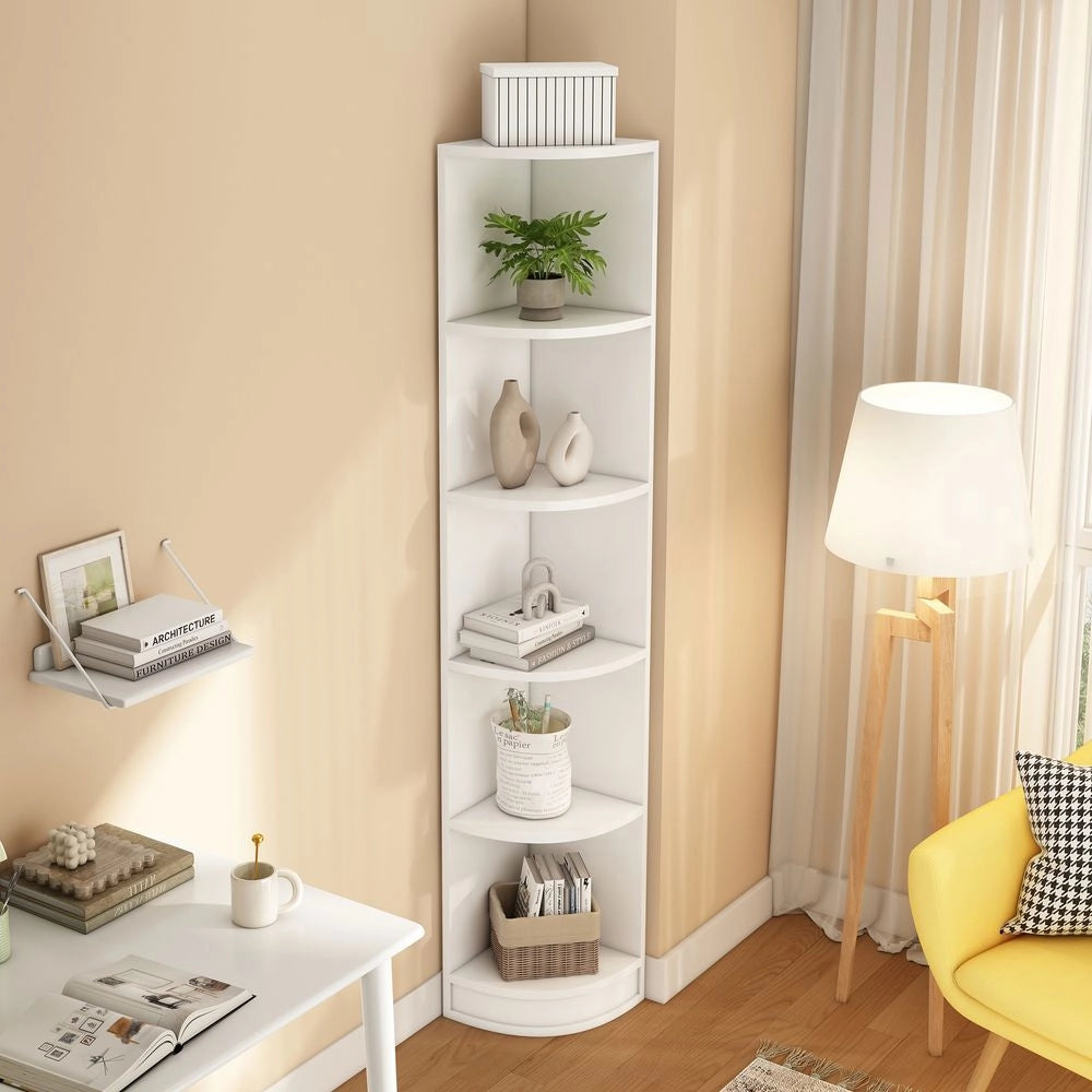Libreria Angolare - Xylo - 135??54??180 cm - 5 Ripiani MDF Bianco