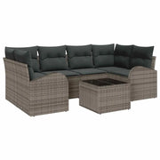 Set Divano da Giardino 7 pcs Grigio Polyrattan, Acciaio e Vetro