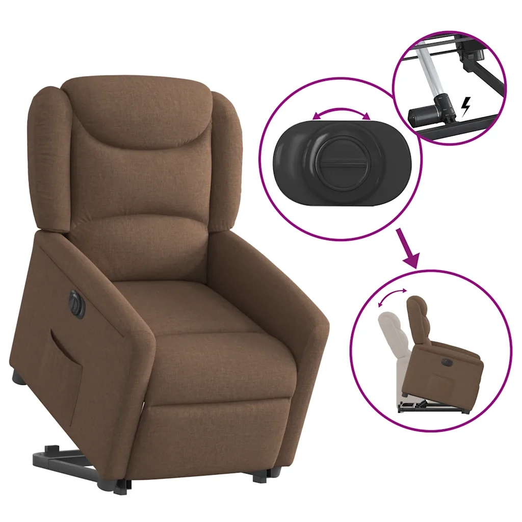 Poltrona Alzapersona Reclinabile Elettrica Marrone Tessuto 3303218