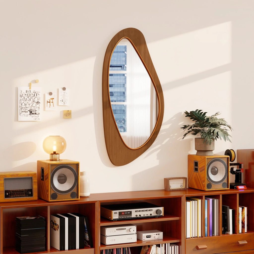 Specchio da Parete Asimmetrico ¨C Xylo ¨C Cornice in Legno Naturale 91,5x45 cm