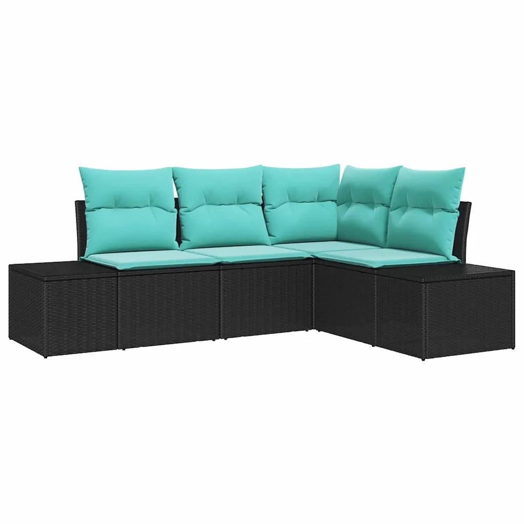 Set Divano da Giardino 4 pz Nero e Turchese polyrattan 3355715