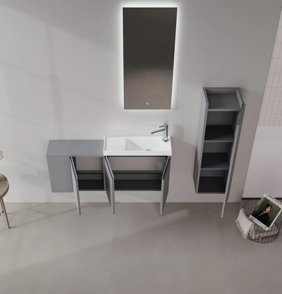 Set mobile lavabo con specchio (2 pezzi) "Ferla 110" - 110 x 22 x 45 cm - Grigio opaco
