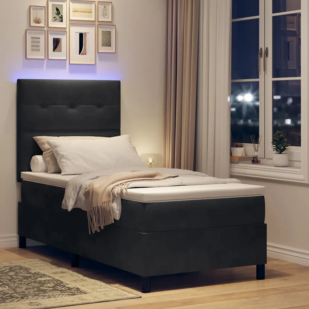 Letto a Sorgente LED con materasso Nero 90 x 190 cm Tessuto