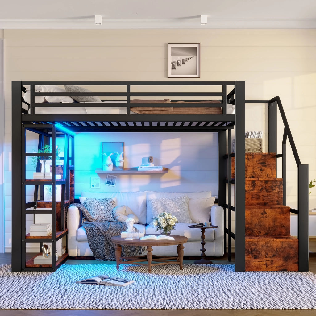 LETTO A CASTELLO 140 x 200 cm in metallo e MDF con LED