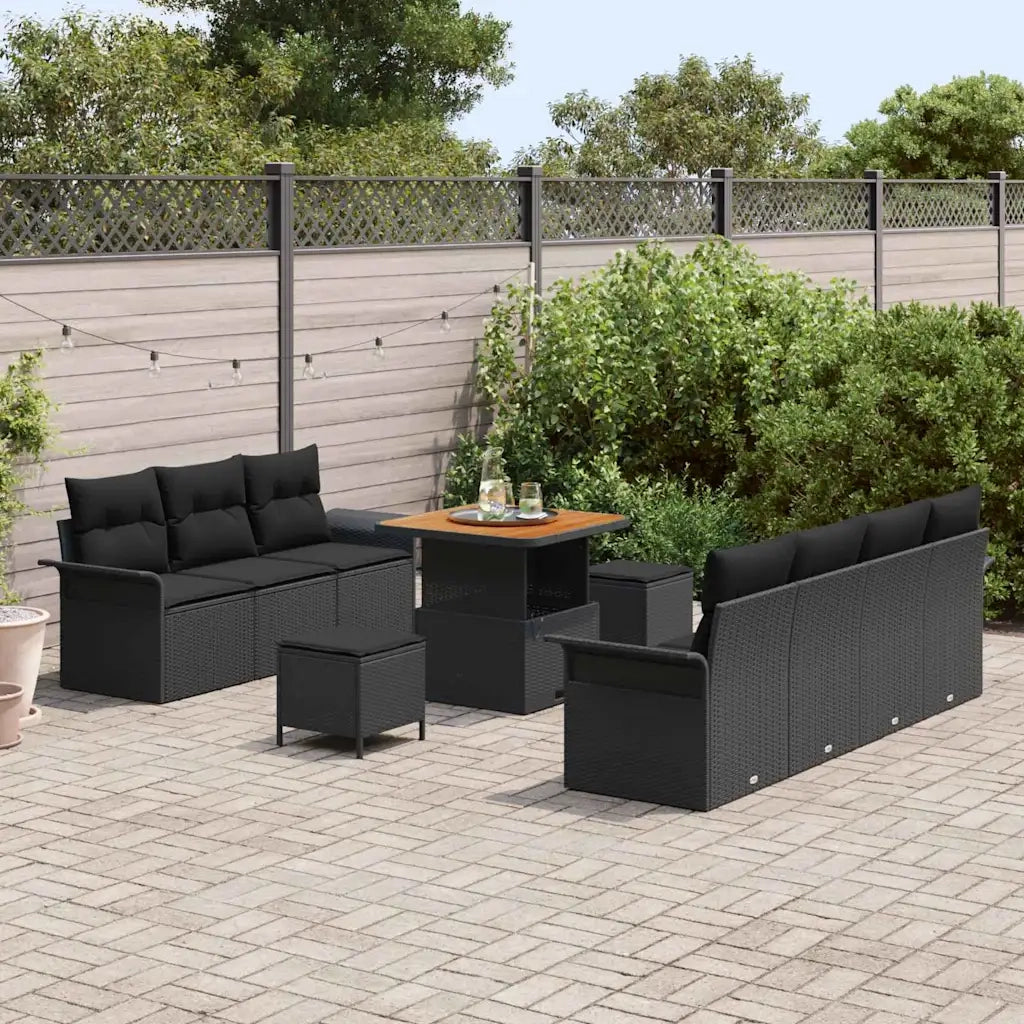 Set Divano da Giardino con cuscino 10 pcs Nero polyrattan 3362094