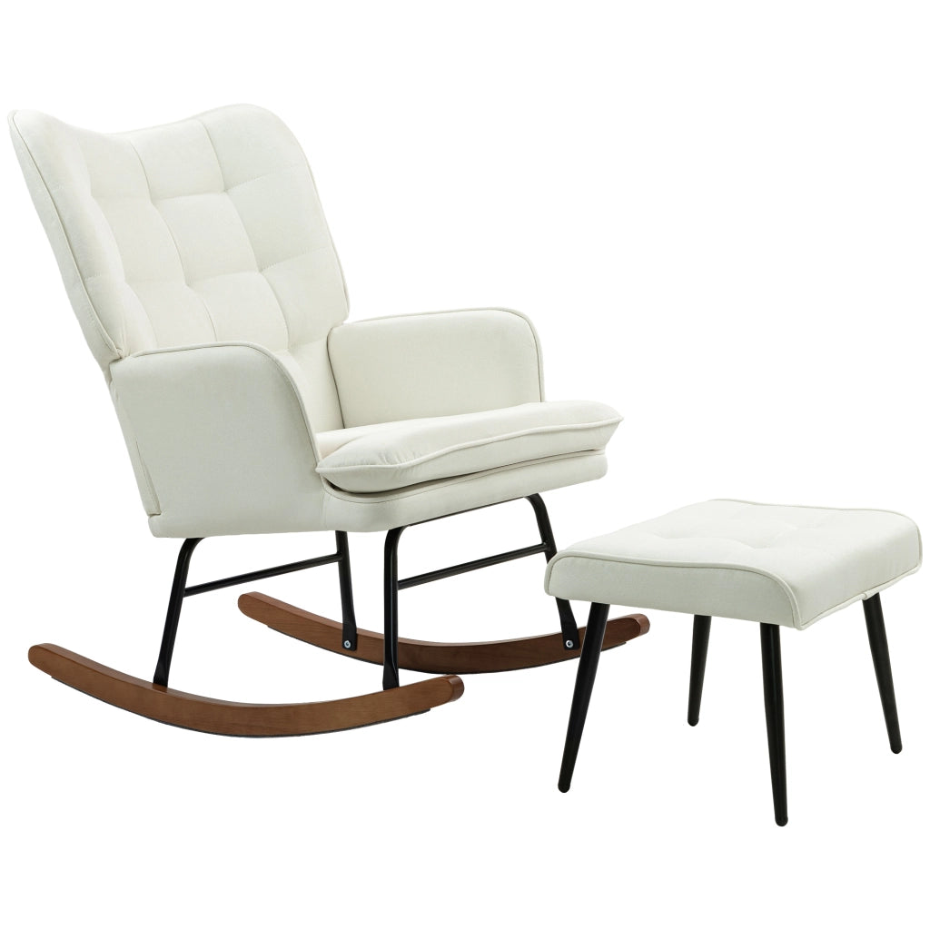 Poltrona a Dondolo con Poggiapiedi e Braccioli ¨C Minimal ¨C Crema