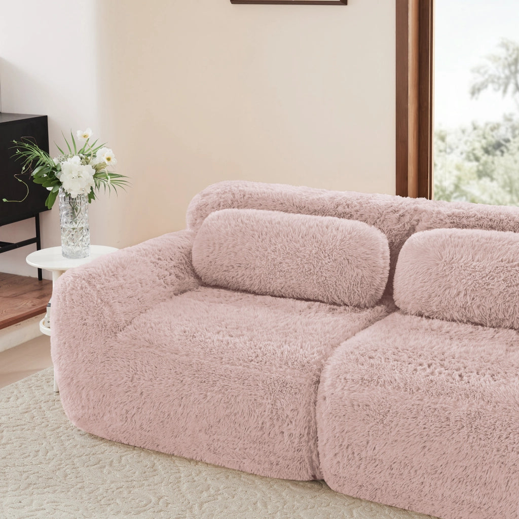 Divano 2 Posti Senza Braccioli con Cuscini ¨C MINIMAL ¨C Tessuto Rosa Morbido