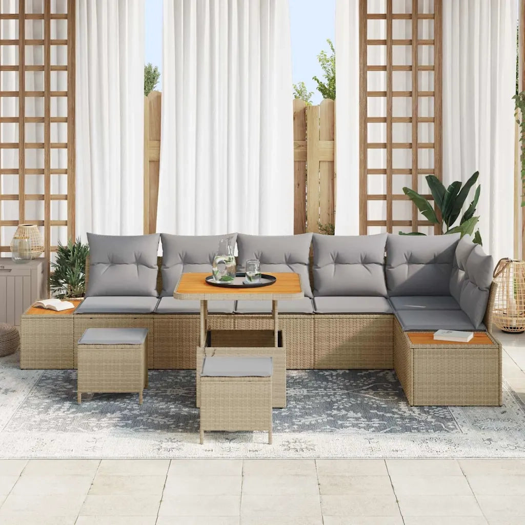 Set Divano da Giardino 9 pcs Beige polyrattan