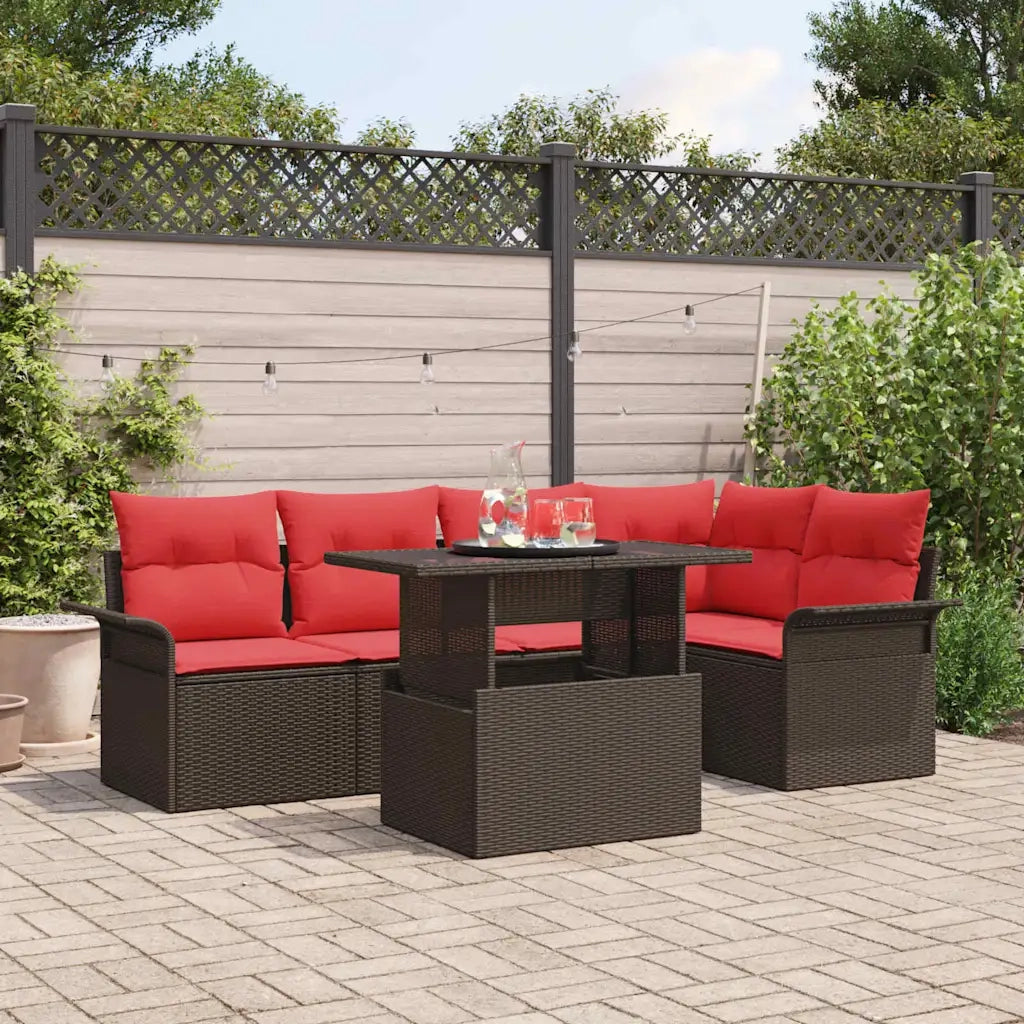 Set Divano da Giardino con cuscino 6 pcs Marrone Poly Rattan 3348290