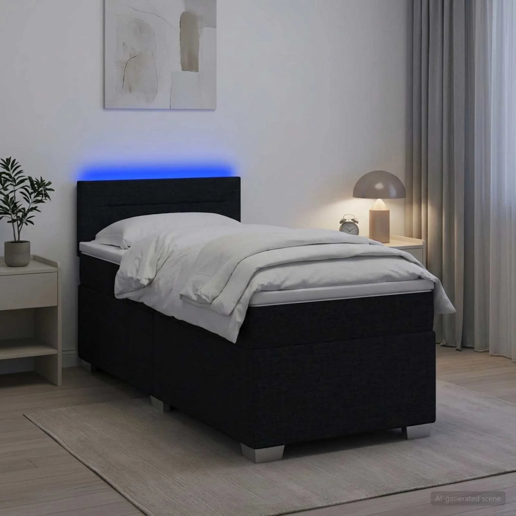 Letto con Box Spring, Materasso e LED Nero 90 x 200 cm Tessuto 3451849