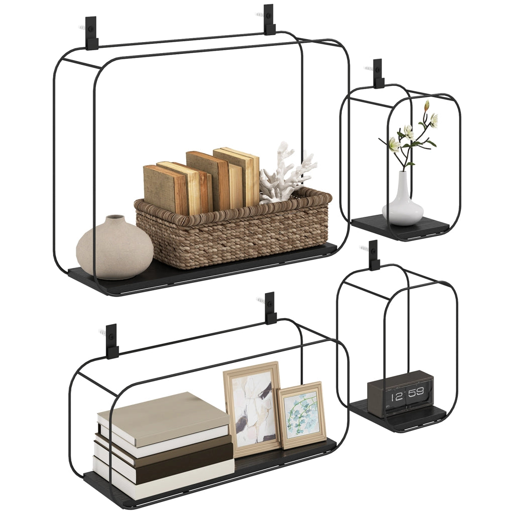 Mensole a Muro Geometriche ¨C Xylo ¨C Set 4 Pezzi Nero Design Moderno