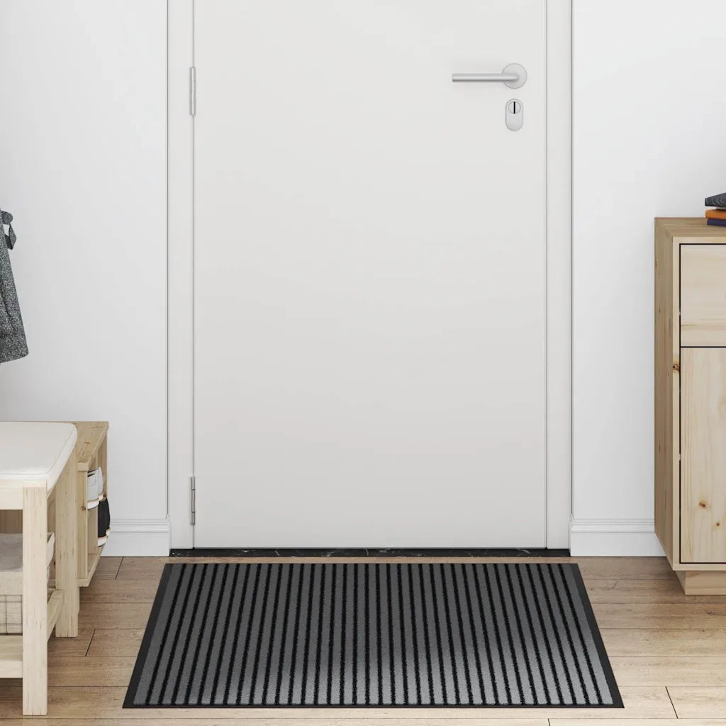 Zerbino a Strisce Nere e Grigie 90x120 cm 4105595