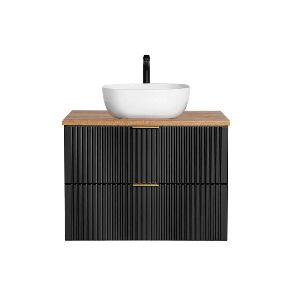 Set mobile sottolavabo NOXERA 80 cm – Nero opaco e rovere – 2 cassetti + lavabo