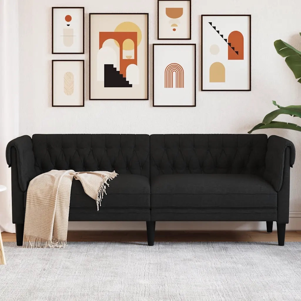 Divano Chesterfield a 3 Posti Nero in Tessuto 372558