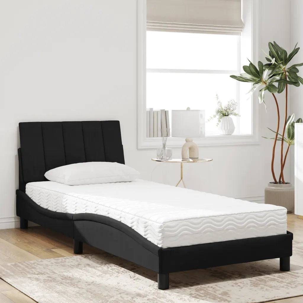 Letto con Materasso Hanko Nero 90x190 cm in Velluto
