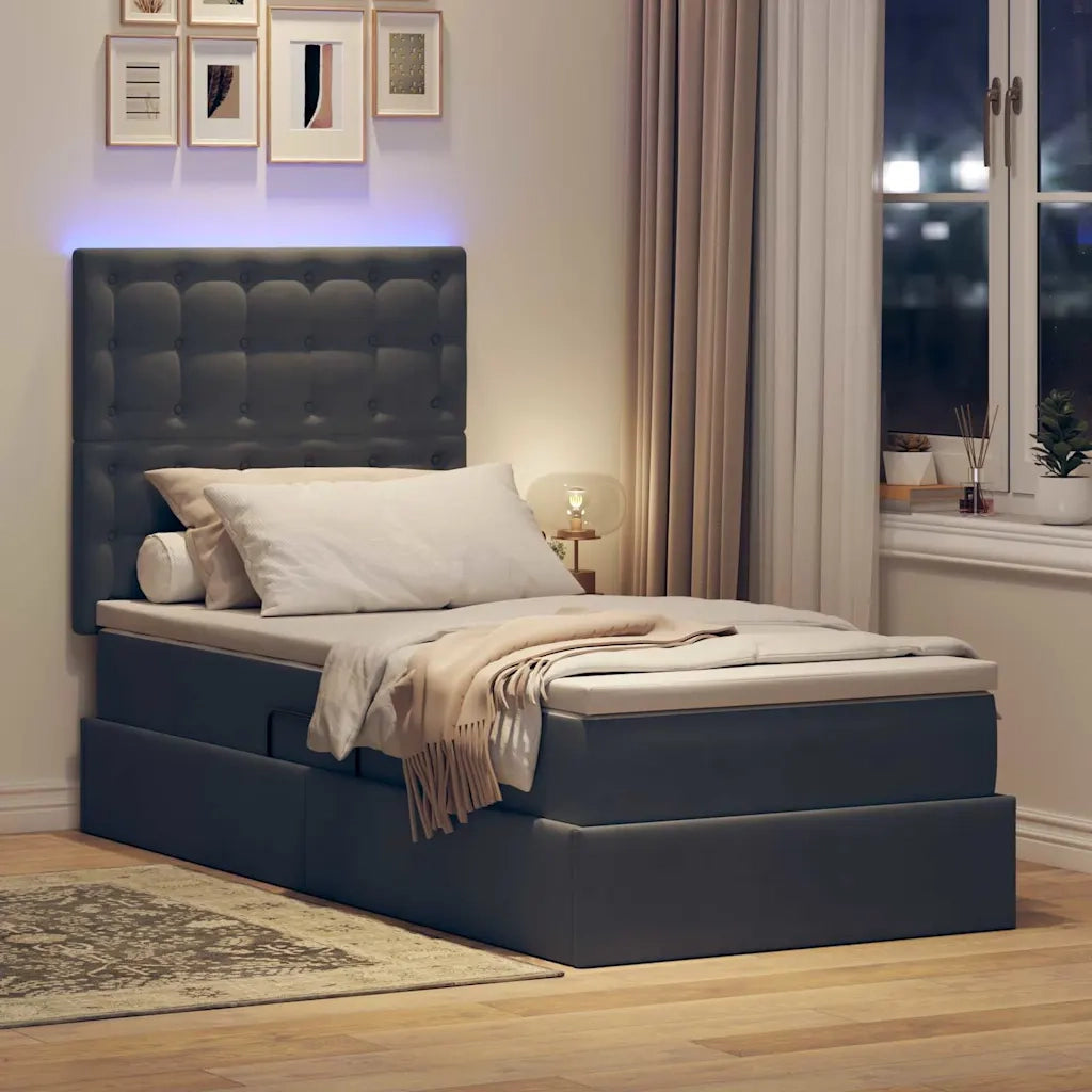 Letto con contenitore e LED Grigio scuro 90 x 190 cm Velluto