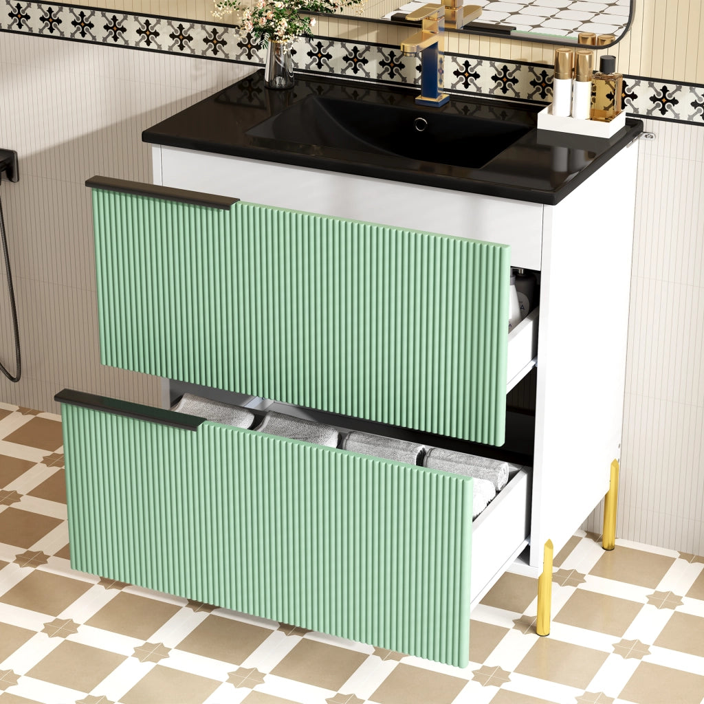 Mobile Sottolavabo con Lavabo in Ceramica e Cassetti ¨C MINIMAL ¨C Verde