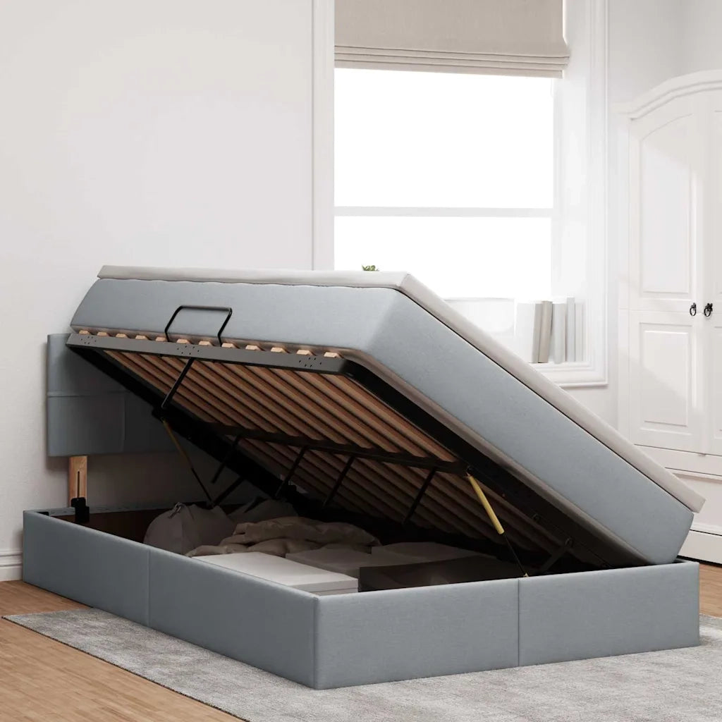 Letto con contenitore e LED Grigio chiaro 120 x 190 cm Tessuto 3371130