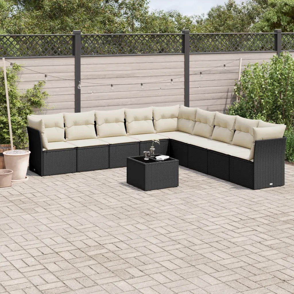 Set Divani da Giardino 10pz con Cuscini in Polyrattan Nero 3249625
