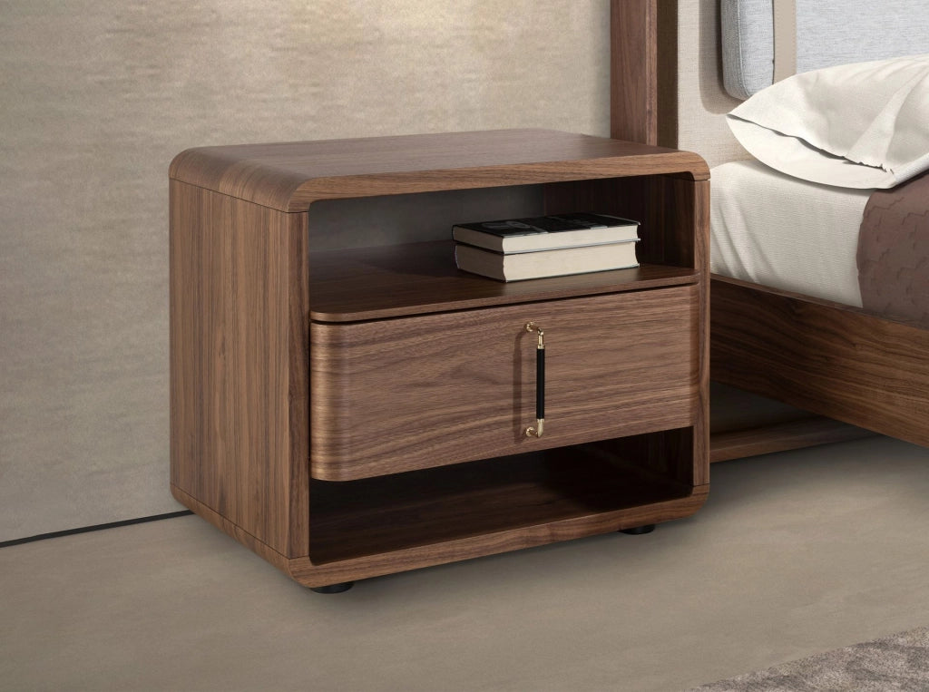 Comodino in noce e PVC nero
