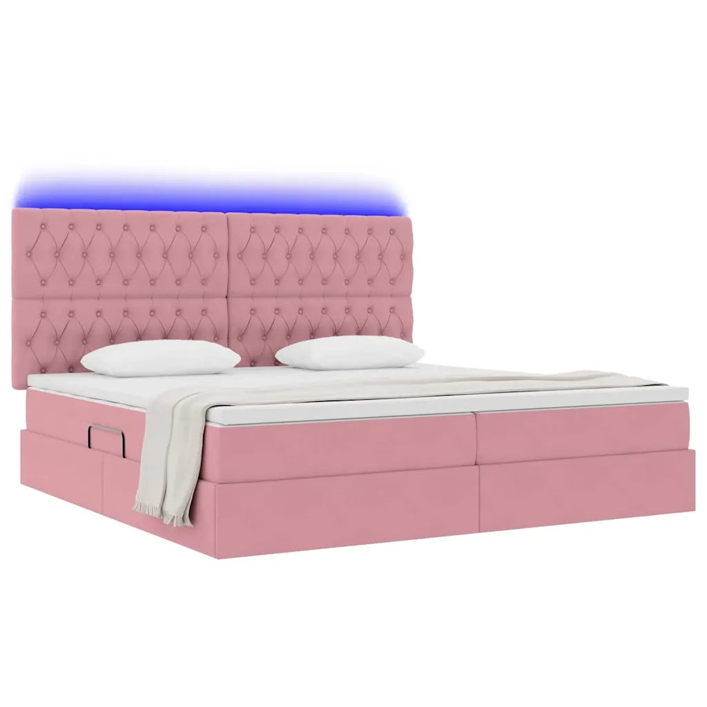 Letto con contenitore e LED con led Rosa 200 x 200 cm Velluto