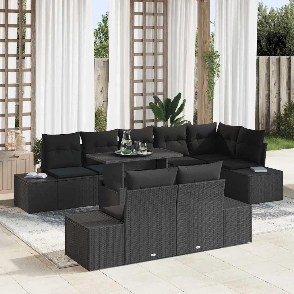 Set Divano da Giardino con archiviazione 9 pcs Nero Poly Rattan