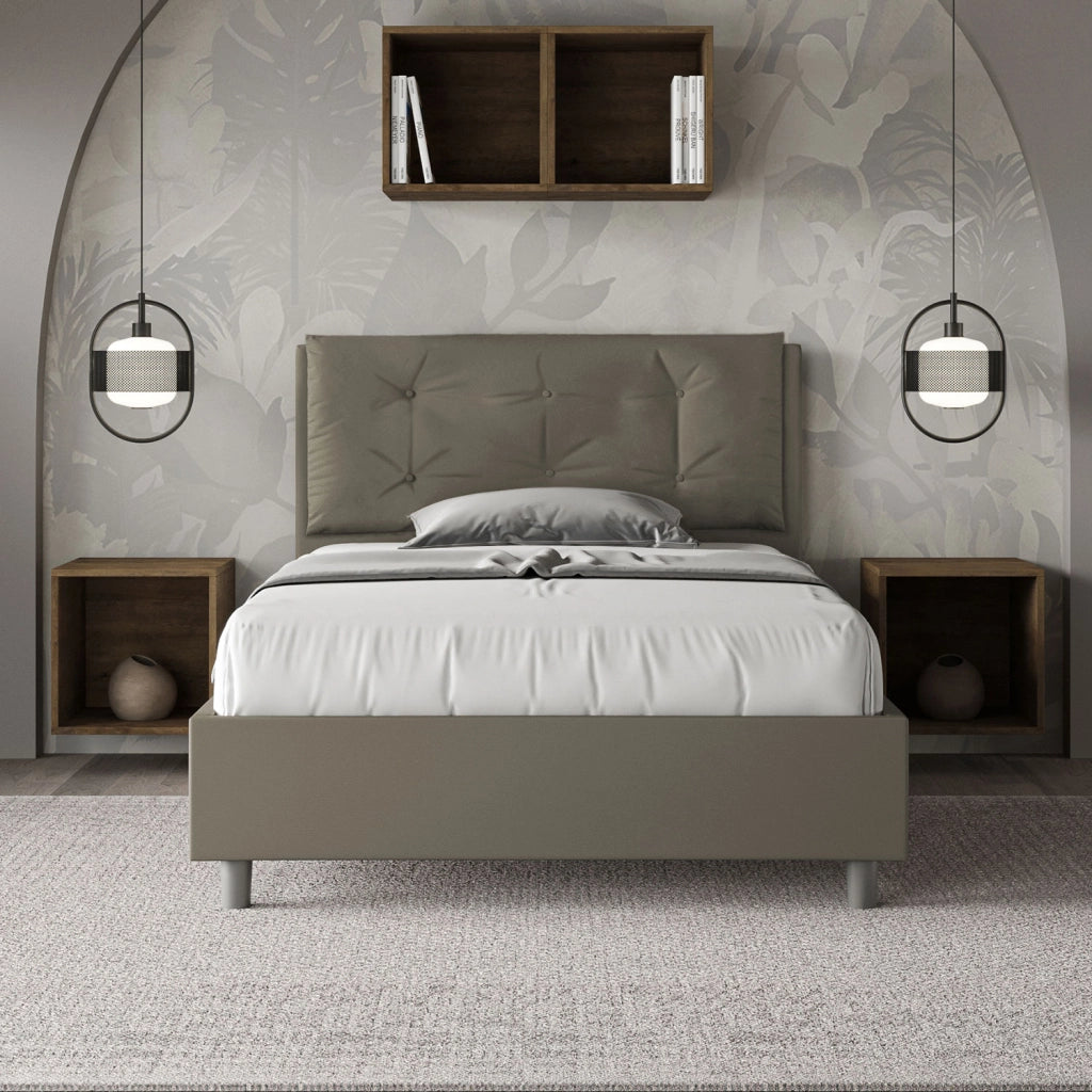 BS COM Letto una piazza e mezza con rete imbottito 120x200 similpelle cappuccino