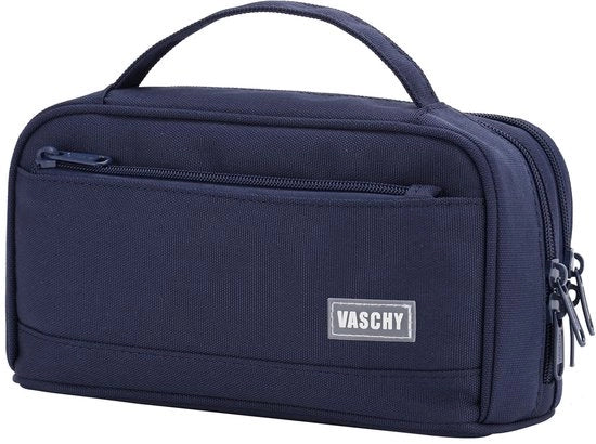 Etui per bambini e adulti, 2 compartimenti, colore blu marino